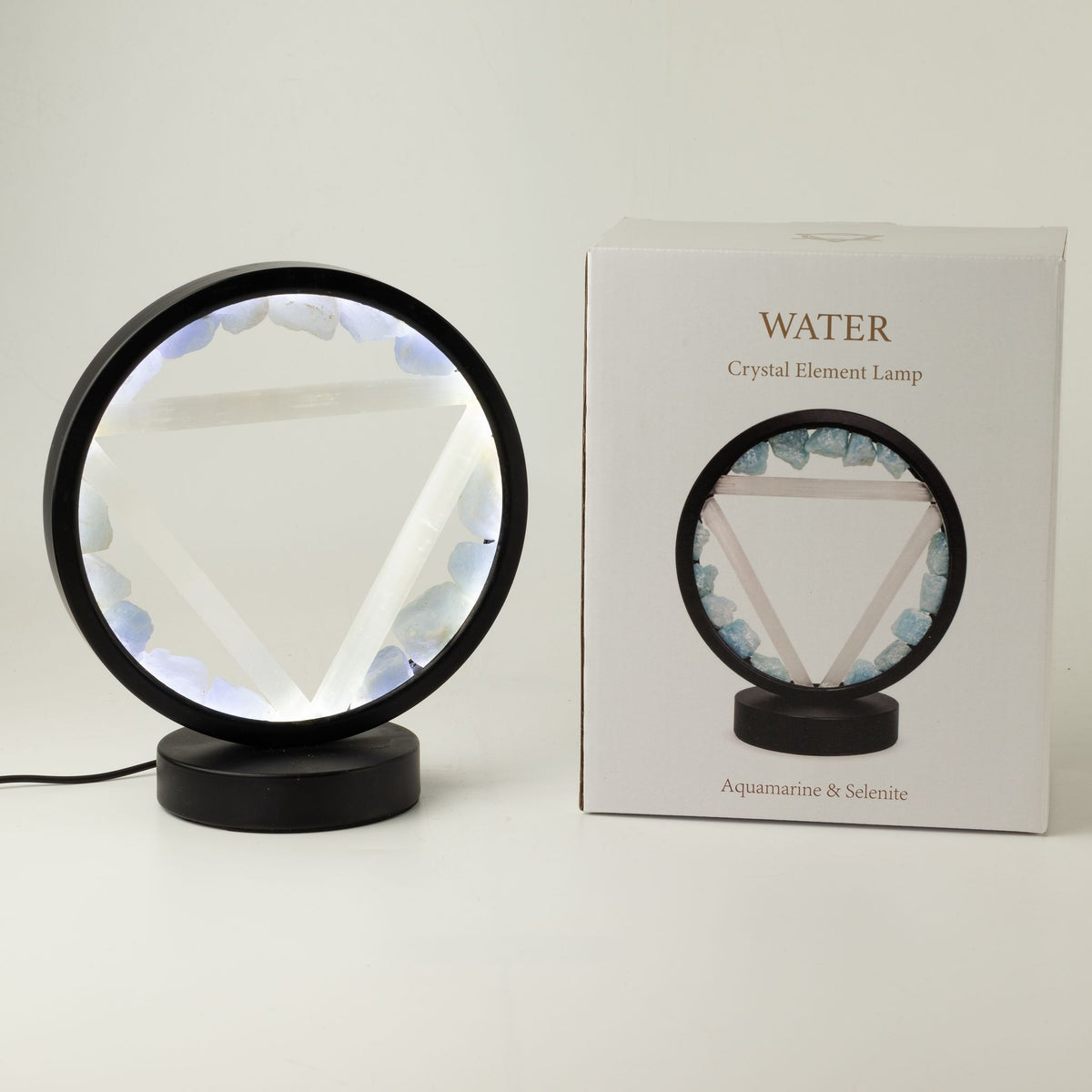 Water Gemstone Halo Lamp – Aquamarine & Selenite