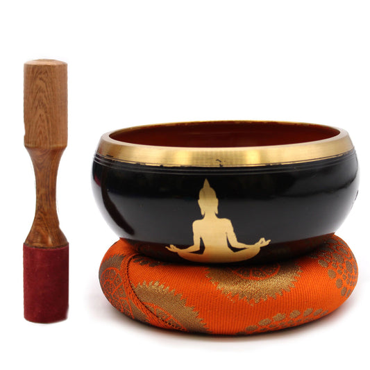 Buddha Singing Bowl Set – Black/Orange (Large)