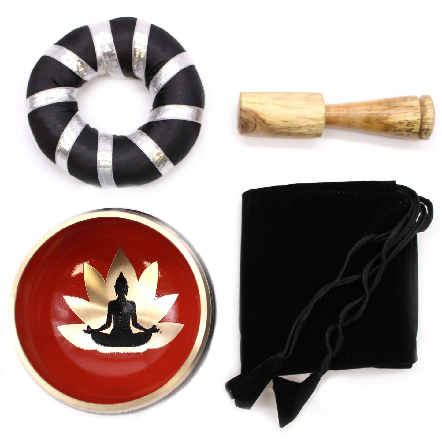 Buddha Singing Bowl Set (Black/Orange)