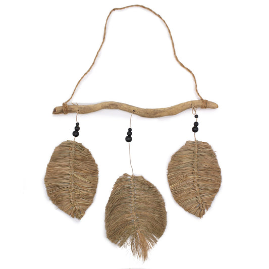 Three-Piece Raffa Leaves Wall Hanging on Driftwood