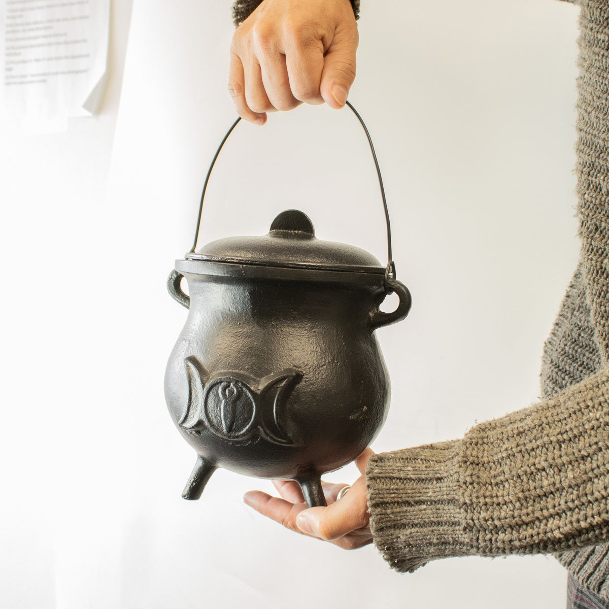Extra Large Triple Moon Cast Iron Cauldron – Witchy Ritual Pot