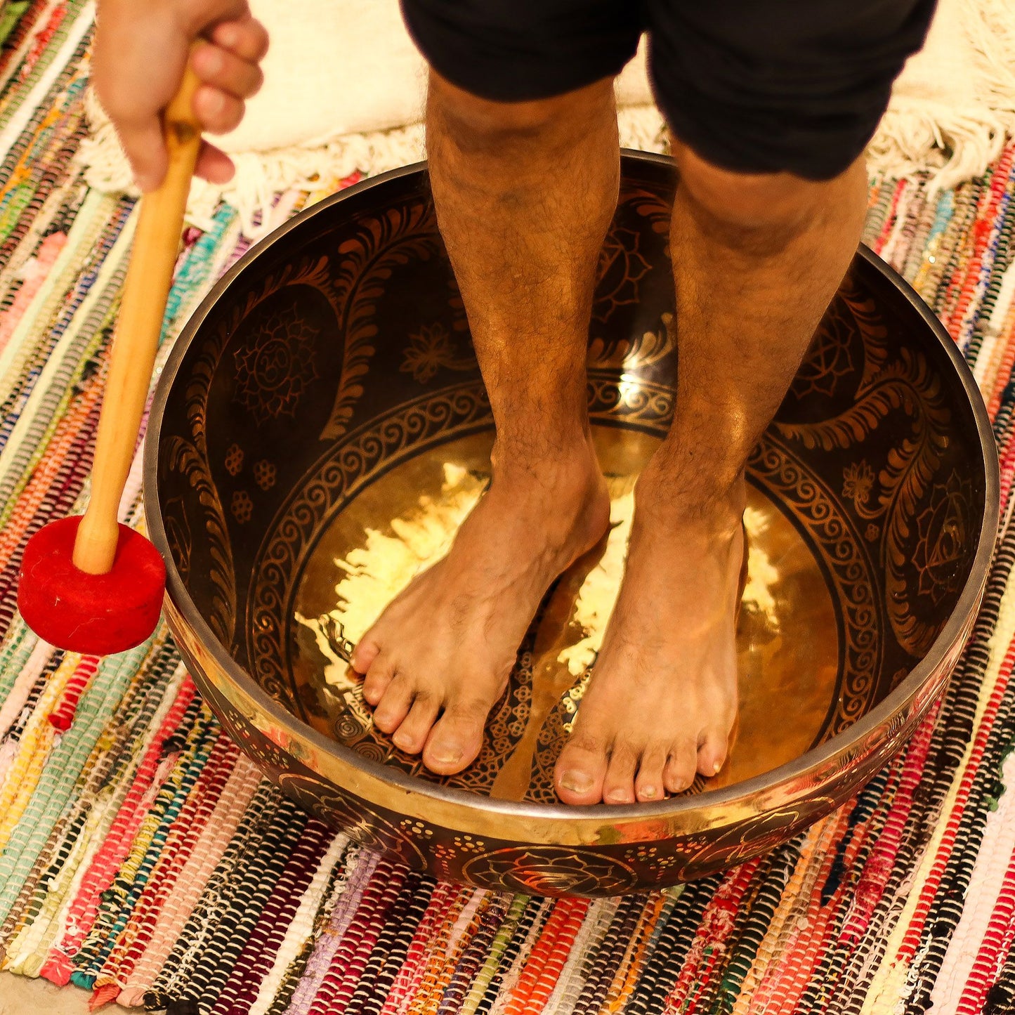 Huge Engraved Vibrational Feet Standing Bowl
