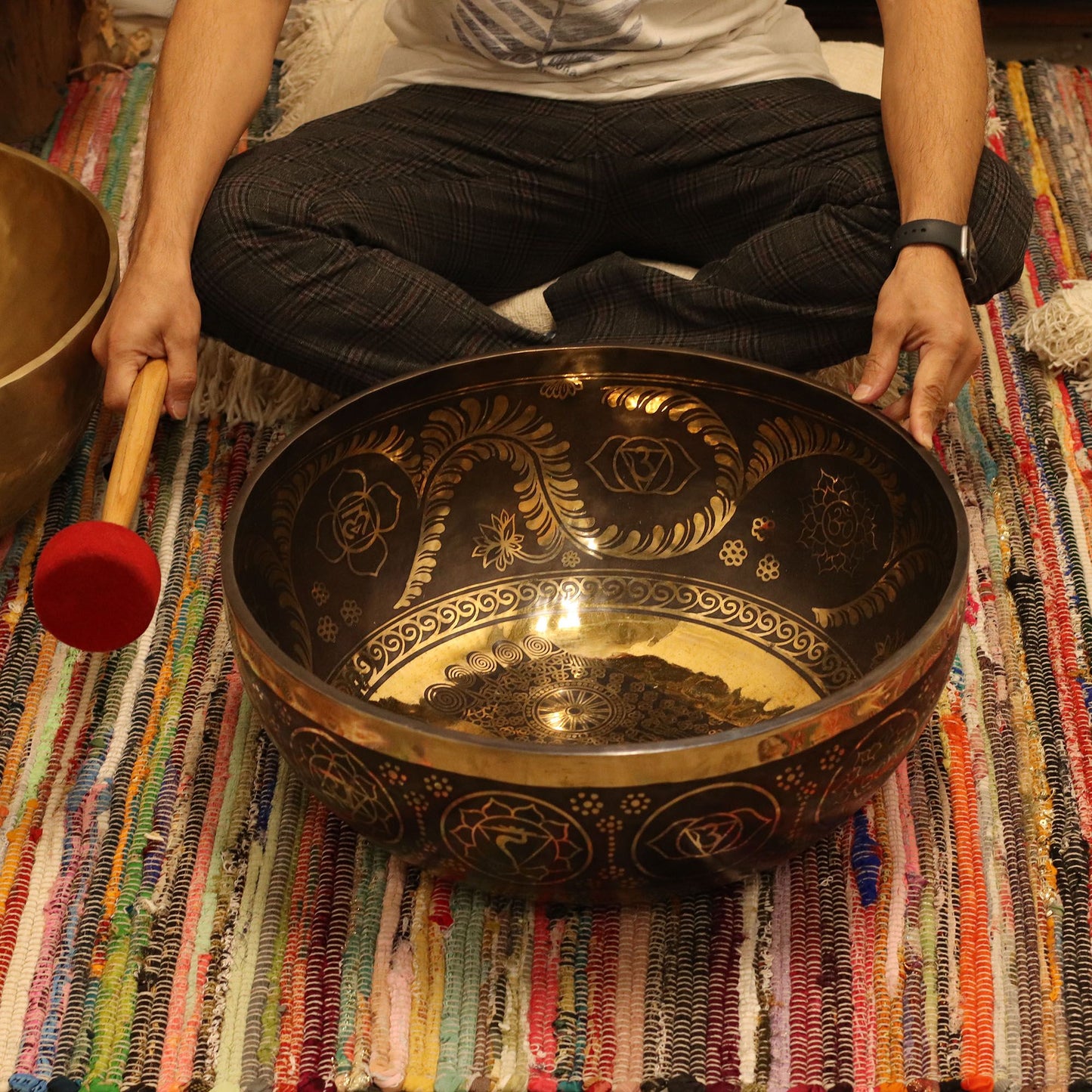 Huge Engraved Vibrational Feet Standing Bowl