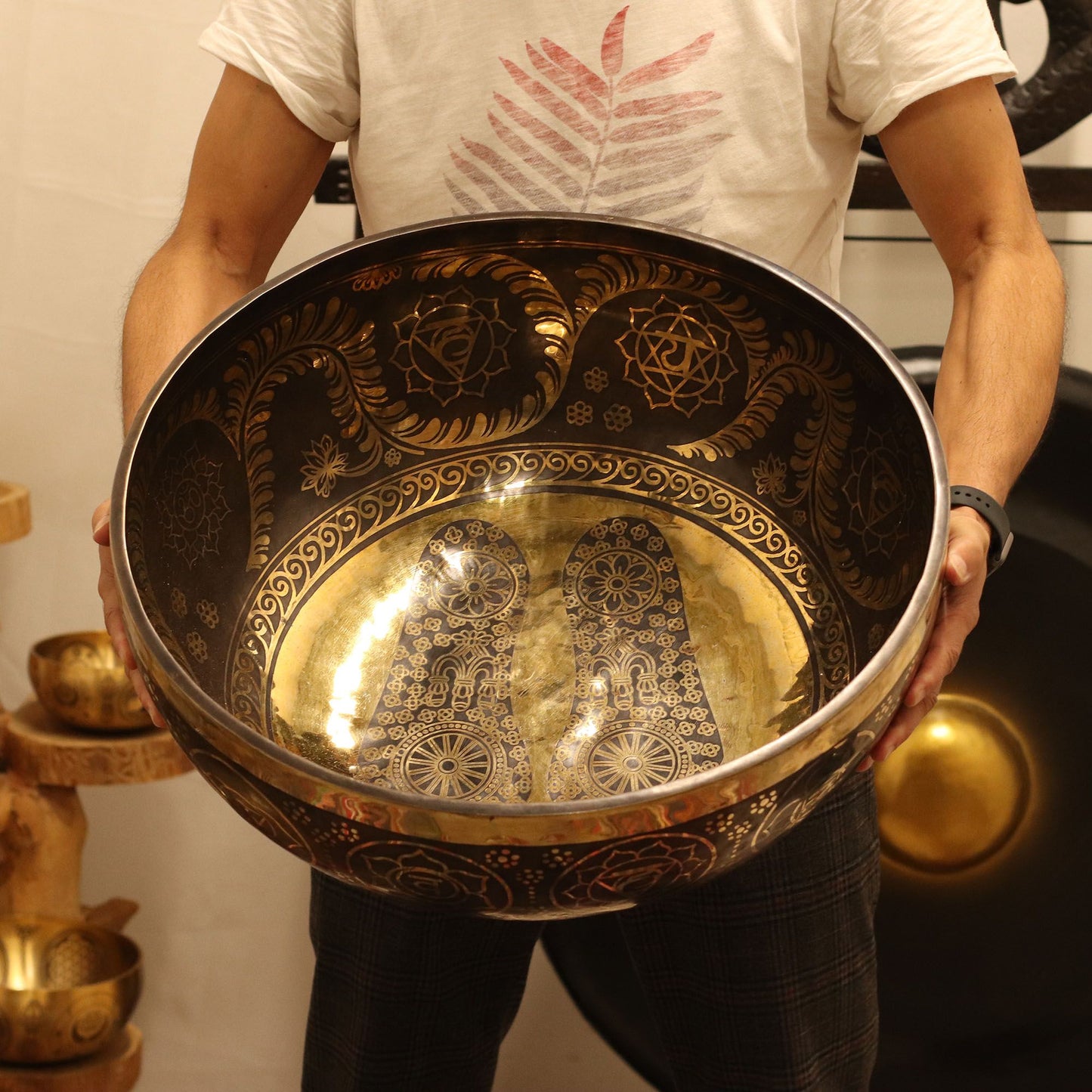 Huge Engraved Vibrational Feet Standing Bowl