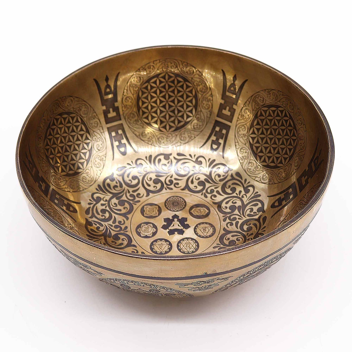 Tibetan Healing Engraved Bowl – 7 Chakras & Flower of Life