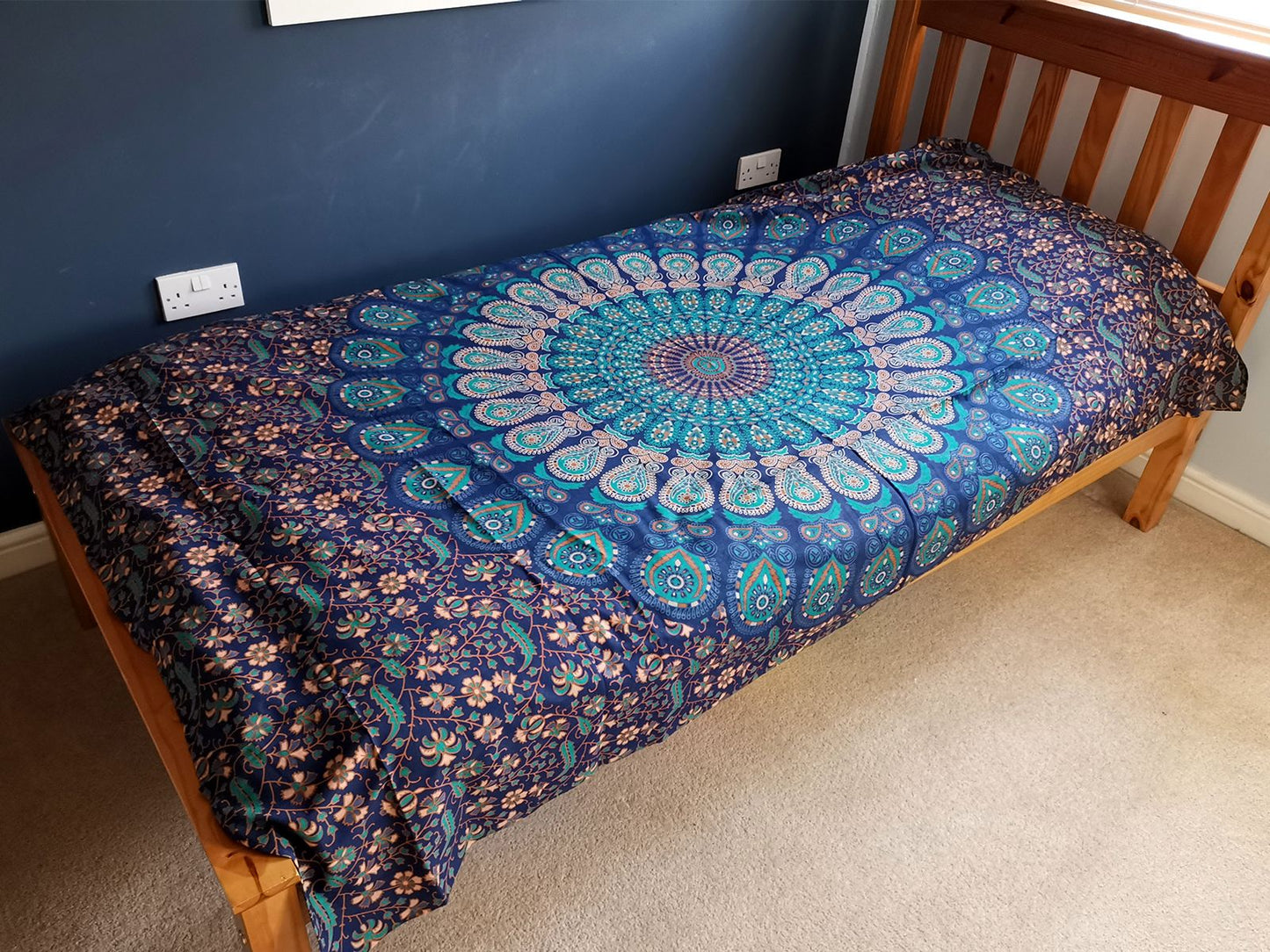 Single Cotton Bedspread + Wall Hanging – Classic Mandala