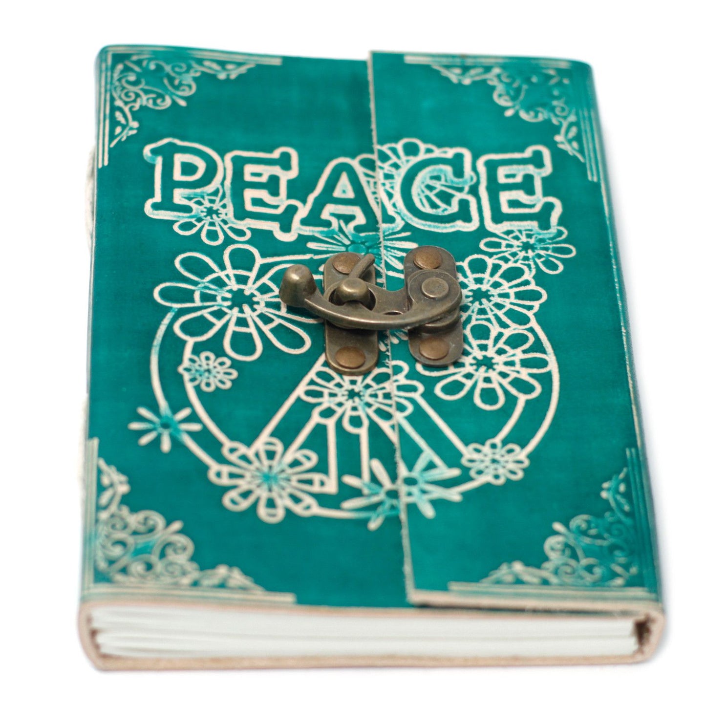 Leather Green Peace Notebook with Lock