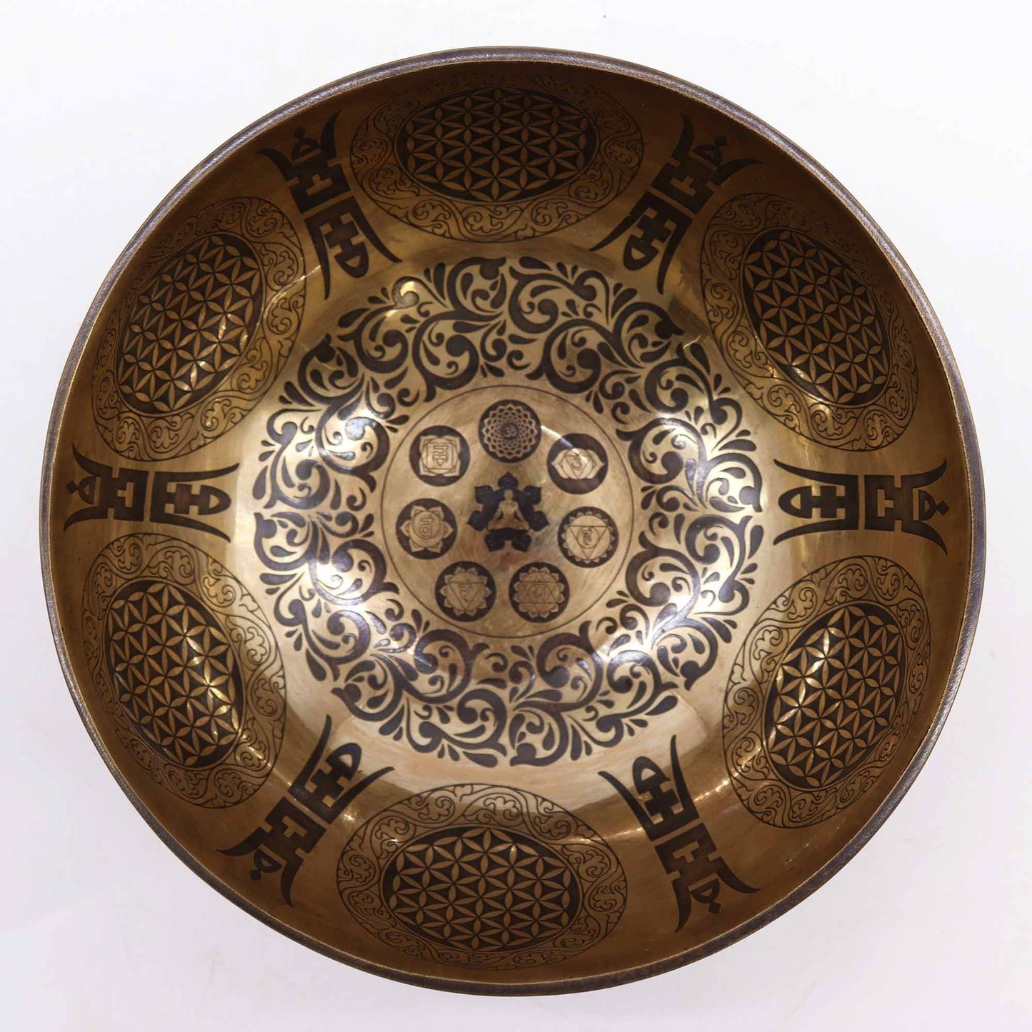 Tibetan Healing Engraved Bowl – 7 Chakras & Flower of Life