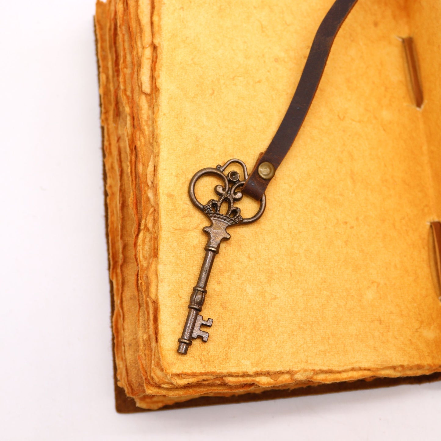 Oiled Leather Journal with Key, Deckle-Edged Notepad