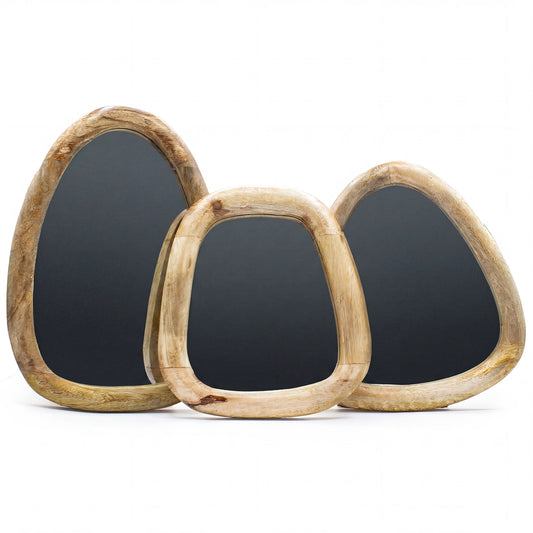Set of 3 Pebble Mirrors – Light Mango Wood