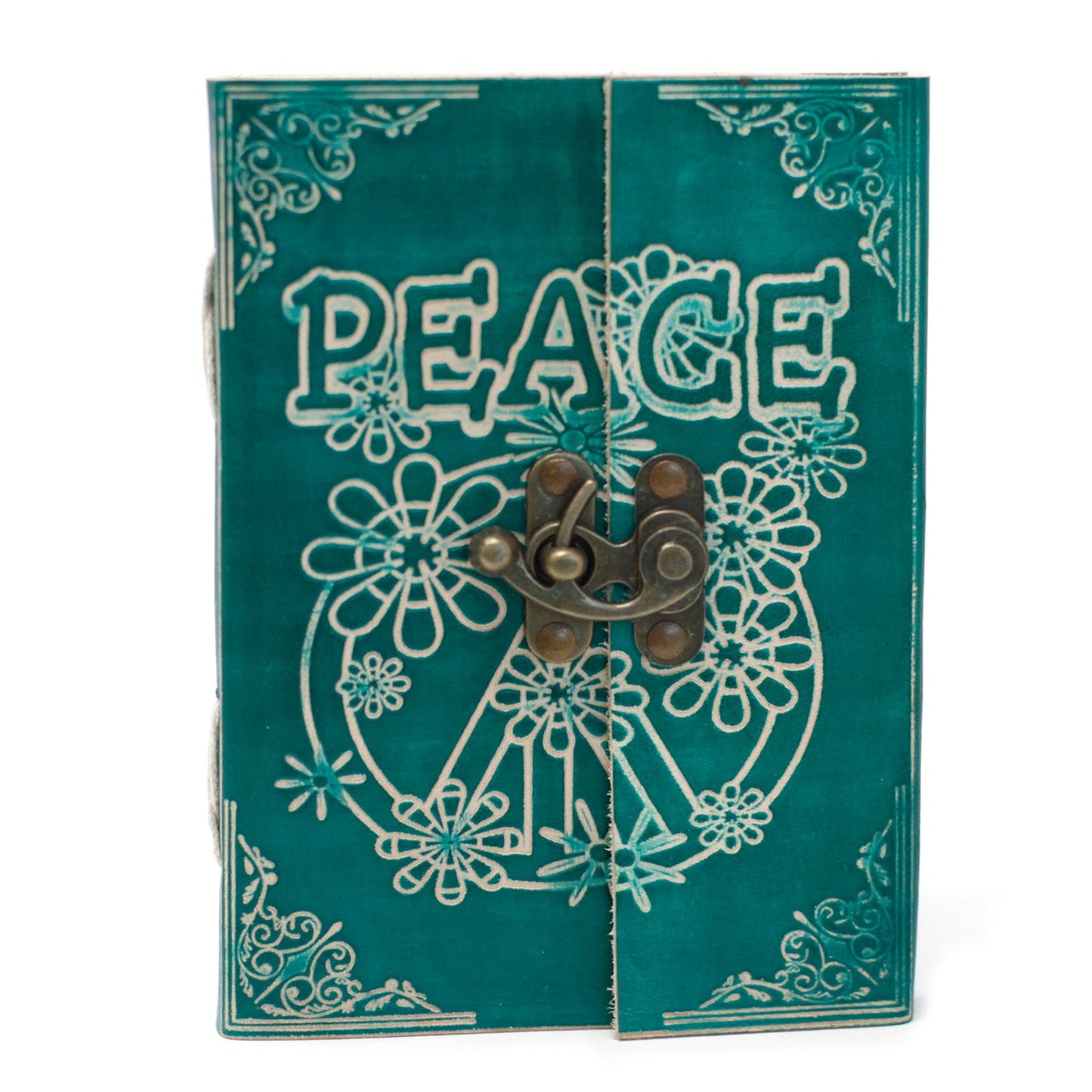 Leather Green Peace Notebook with Lock