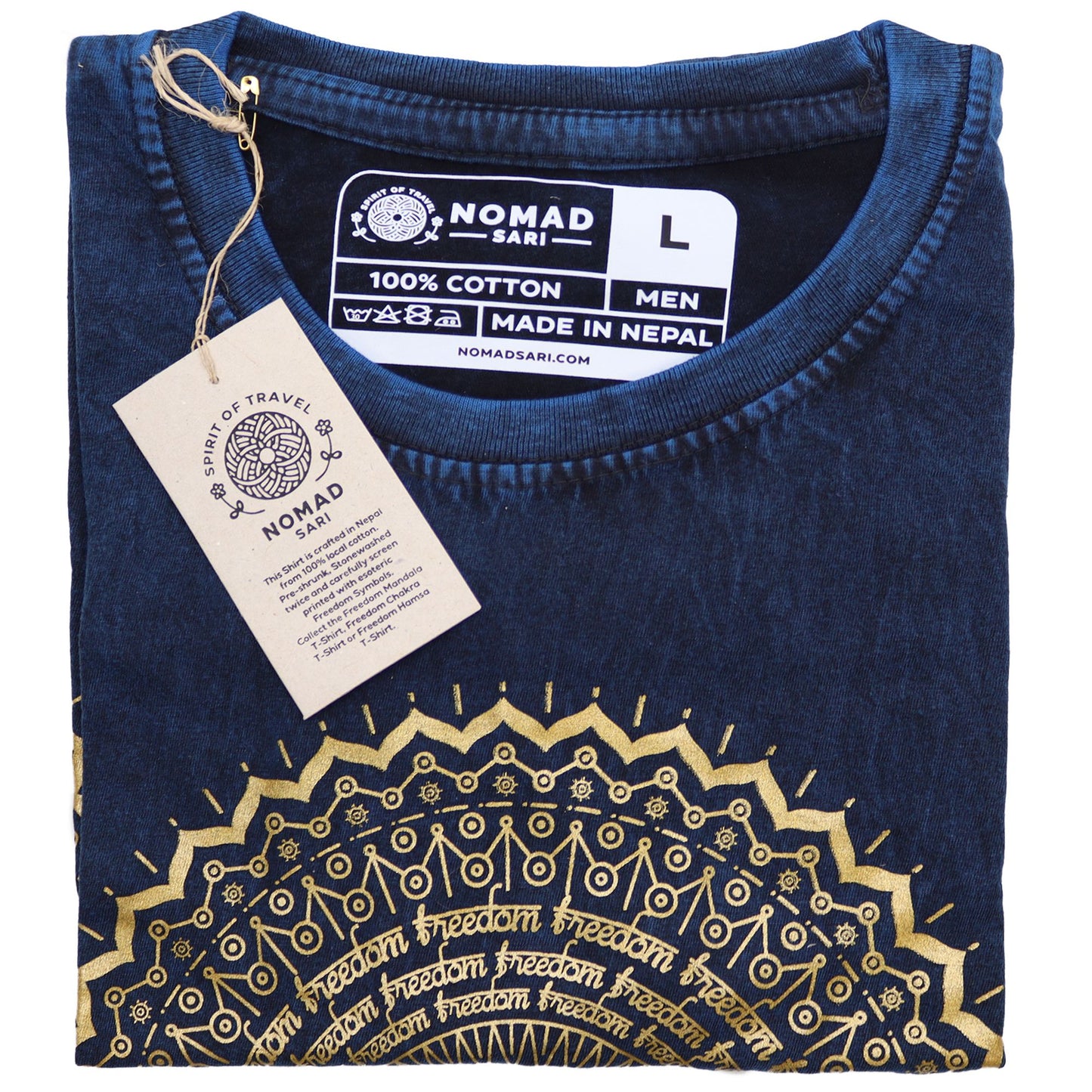 Stone Washed T-Shirt - Mandala - Blue (Large)