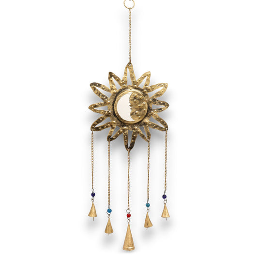 Sun & Moon Brass Chime – Mirror Hanging with 5 Bells
