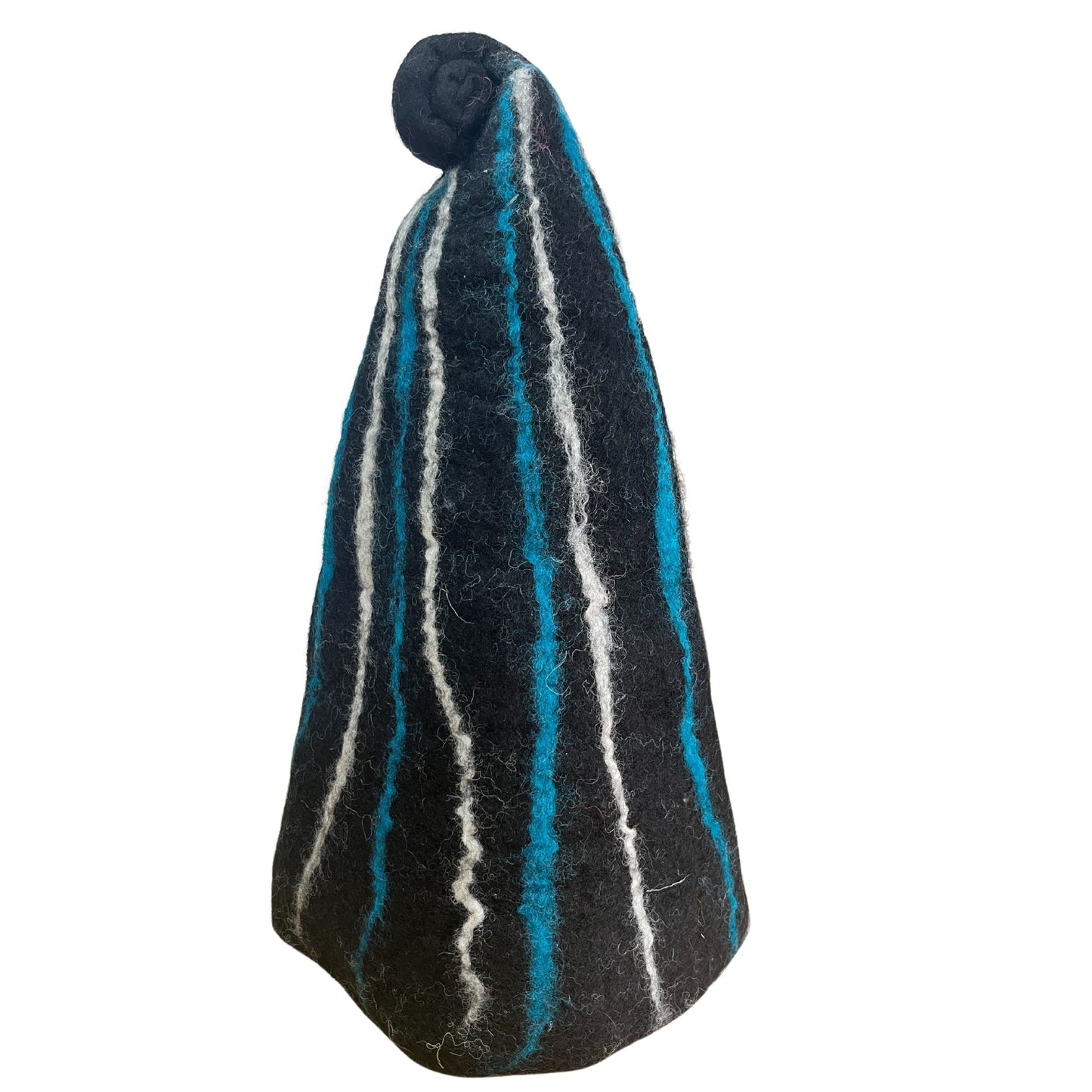 Felted Sauna Wizard Hat – Black Blue Streaks