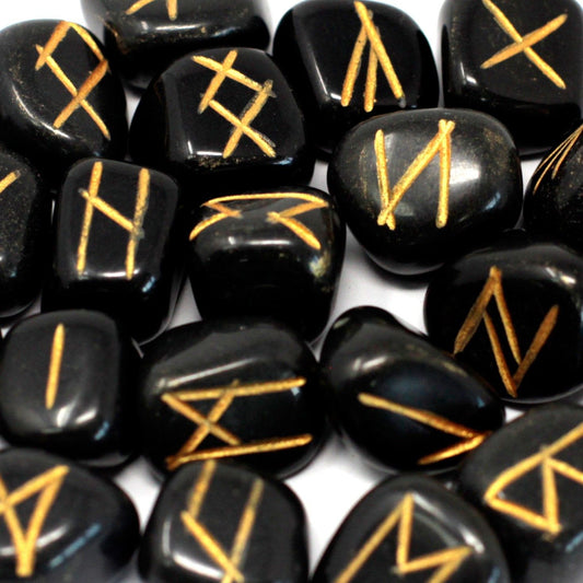 Black Agate Rune Stone Set in Pouch
